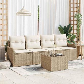 vidaXL Vidaxl - Conjunto De Sof&aacute; De Jard&iacute;n 5 Pcs Beige, Crema 55 X 55 X 37 Cm