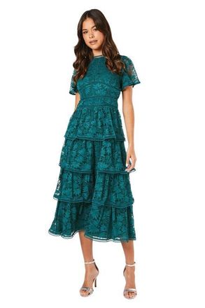 Coast Petite Tiered Lace Dress in Dark Green at Nordstrom, Size 12P