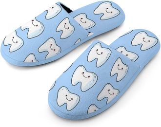 Generic Cute Tooth Pattern Mens Flannel Slipper Soft Comfy House Shoes Non Slip Winter Warm Indoor Outdoor Slippers