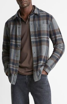 Vince Plaid Knit Shirt Jacket in Medium Heather Grey Combo at Nordstrom Rack, Size X-Large