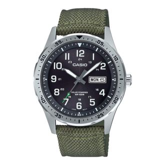 Casio Mens Black Dial Green Fabric Solar Sports Wristwatch - MTP-S120L-3AVCF