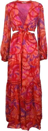 Dondup Long Chiffon Dress - Orange/Red