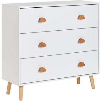 Beliani Cassettiera a 3 cassetti MDF Gambe in legno di pino Maniglie a forma di nuvola Stanza dei bambini Stoccaggio Bianco Cloudy
