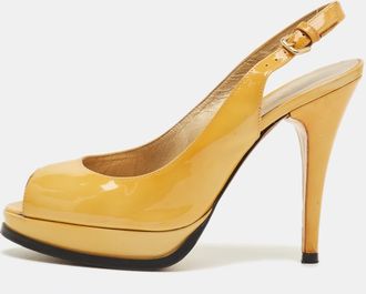 Stuart Weitzman Yellow Patent Peep Toe Slingback Pumps