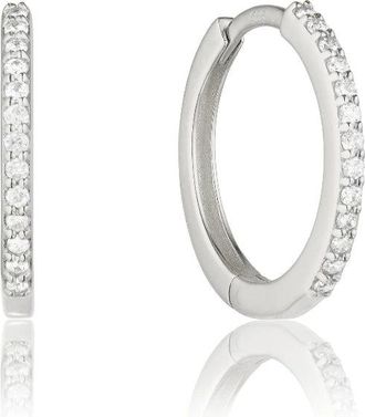 Lily & Roo Silver Diamond Style Slim Medium Huggie Hoop Earrings