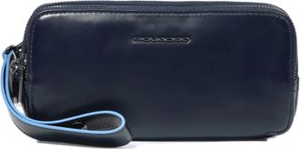 Piquadro Etui met Drie Vakken en Afneembare Polsband - Heren - Tassen - Blauw - ONE Size - Leer - Tassen