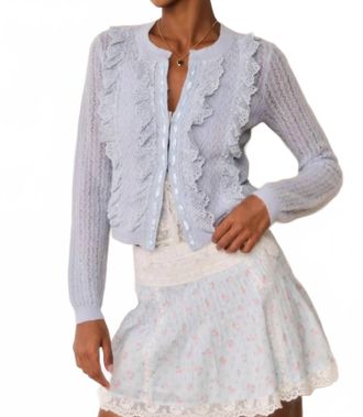 LoveShackFancy Melisse Eyelet Ruffle Cardigan In Wistful Blue