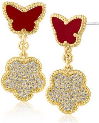 Kenneth Jay Lane Cubic Zirconia Pav&eacute; Butterfly Clover Drop Earrings in Red/gold at Nordstrom Rack