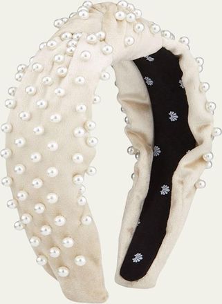 Lele Sadoughi Faux Pearl Beaded Velvet Knotted Headband