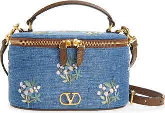 Valentino Garavani VLOGO Signature Embroidered Vanity Case in Blue Multi at Nordstrom