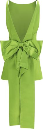 Self Portrait Satin Bow Mini Dress - Green