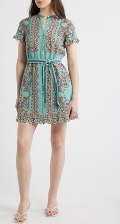 Cleobella Marni Scarf Print Cotton & Linen Mini Shirtdress in Bleura Print at Nordstrom, Size Large