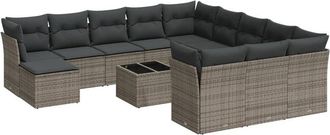 vidaXL Set Sof&aacute;s De Jard&iacute;n Con Cojines 13 Piezas Rat&aacute;n Sint&eacute;tico Gris Vidaxl
