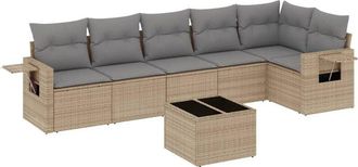 vidaXL Vidaxl - Set Sof&aacute;s De Jard&iacute;n 7 Piezas Y Cojines Rat&aacute;n Sint&eacute;tico Beige