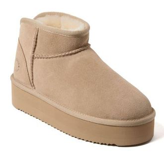 Dearfoams Fireside Kingston Genuine Shearling Platform Bootie in Sand at Nordstrom, Size 11