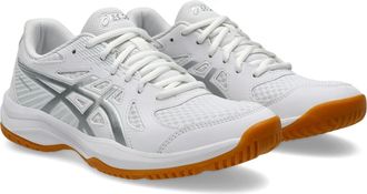 Asics Hallenschuh ASICS UPCOURT 6, Damen, Gr. 41,5, weiss (wei&szlig;, pure silber), Synthetik, Textil, Schuhe Hallenschuh, besonders geeignet f&uuml;r Handball und Vo