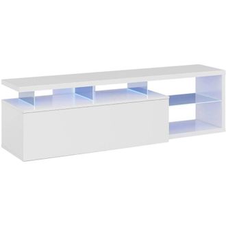 Dmora Mobile porta TV Amiuty, Buffet da salotto, Credenza per televisione da soggiorno con 1 anta, Supporto TV con luce led, 150x41h50 cm, Bianco lucido