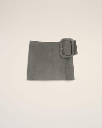 Ami Grey Goat Leather Big Buckle Belted Mini Skirt Grey - M - for Women