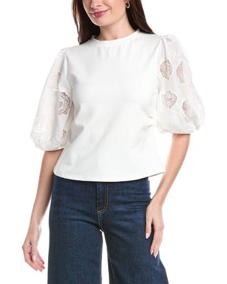 Gracia Puffed Cut Work Lace Design Sleeve Top