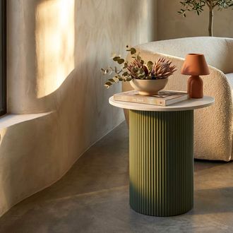 Dmora Mesa De Centro Misfat, Forma Redonda, Color Tablero Blanco, Estructura De Metal, 42x40x45h Cm Blanco M&aacute;rmol