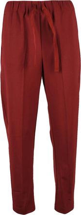 Semicouture Red Pleated Stretch Virgin Wool-Blend Pants