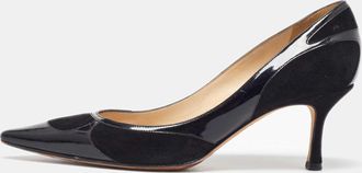 Jimmy Choo London Black Suede And Patent Leather Pointed Toe Pumps