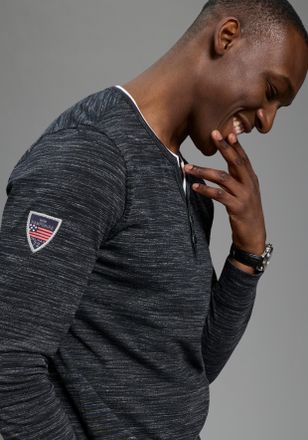 DELMAO Henleyshirt DELMAO, Herren, Gr. 4XL (68/70), schwarz meliert, Single Jersey, Obermaterial: 80% Baumwolle, 20% Polyester, meliert, normal, Rundhals, Sh