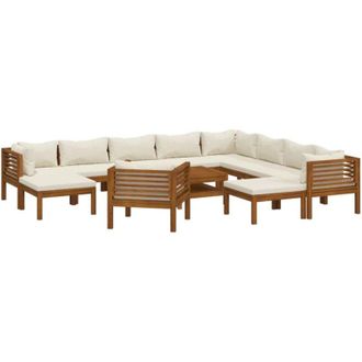 vidaXL Set Divani da Giardino 12 pz con Cuscini Crema in Legno Acacia vidaXL