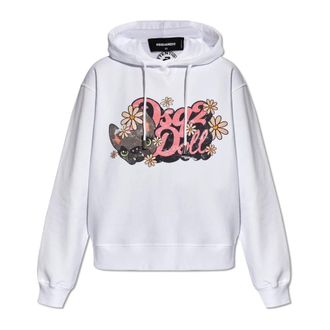 Dsquared2 Bedrukte hoodie - Dames - Hoodies - Wit - L - Katoen - Hoodies & sweatvesten