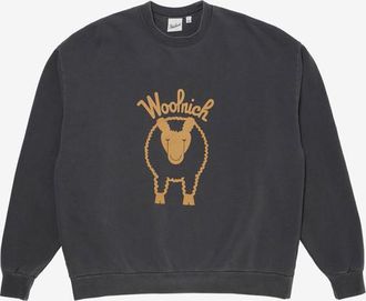 Woolrich unisex Felpa girocollo in puro cotone con logo stampato sul petto e sul retro Nero Taglia XXS