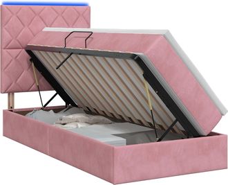 vidaXL Cama De Almacenamiento Led Con Colch&oacute;n Rosa 90 X 200 Cm Vidaxl