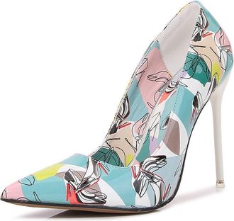 Generic Blue,4.5 UK,Womens High Heels Pumps Pointy Closed Toe Stiletto Heel Printed Colorblock Slip On Pumps Bridal Party Dress Evening Wedding Shoes