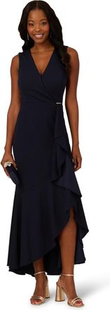 Adrianna Papell Womens Studio Ruffle Flounce Crepe Gown - Blue - Size 12 UK