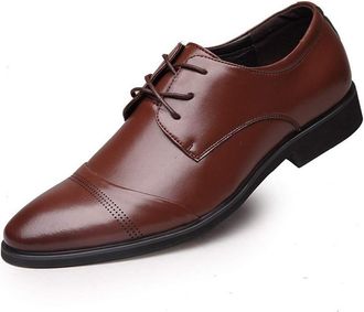 Generic Formal Oxford Shoes for Men Lace Up Cap Toe Derby Shoes Vegan Leather Rubber Sole Slip Resistant Low Top Party(Brown,10.5 UK)