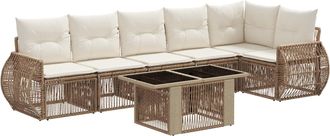 vidaXL Conjunto De Sof&aacute;s De Jard&iacute;n 7 Uds. Beige Y Blanco Crema Vidaxl