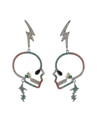 Eyecandy LA Eye Candy La Luxe Collection Cz Skull Lightning Drop Earrings