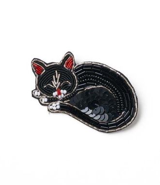 Matr Boomie Bala Mani Beaded Sleeping Cat Brooch Pin in Black at Nordstrom