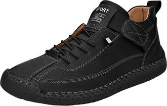 Generic Comfortable Orthopedic Sneakers, 2025 Handmade Soft Comfort Arch Support Leather Shoes, Slip-On Sports Trainers Arch Support (Black,12.5)