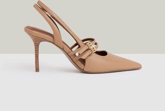 Reiss Neutral Leather Buckle-strap Court Shoes, X11