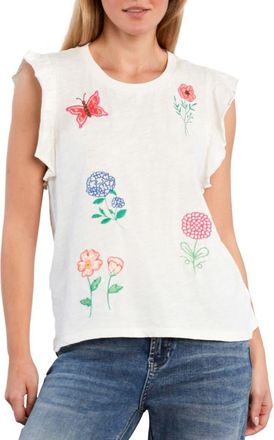 BILLY T Aurora Petal Embroidered Sleeveless T-Shirt in White Flower at Nordstrom, Size X-Small