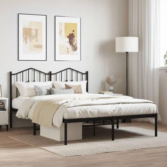 Berkfield Home Metal Bed Frame with Headboard Black 150x200 cm King Size