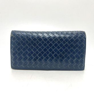 Bottega Veneta Blue Leather Long Wallet (Bi-Fold) (Pre-Owned)