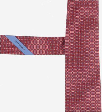 Ferragamo Mens Tie Silk Red Pattern Ties & Bow