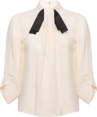 Elisabetta Franchi Ivory High-Collar Double Tie Blouse