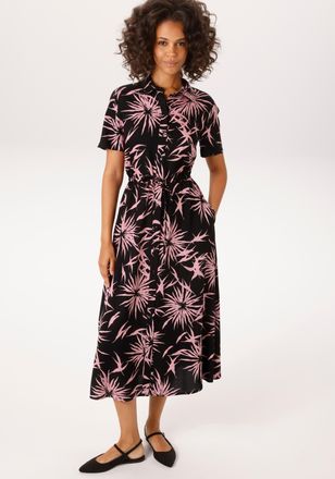 Aniston Sommerkleid ANISTON CASUAL, Damen, Gr. 36, N-Gr, schwarz, rosa, Web, Obermaterial: 100% Viskose, bedruckt, gebl&uuml;mt, figurumspielend kn&ouml;chelfrei, Kleid