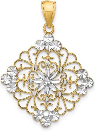 Diamond2Deal 14k Yellow Gold and White Rhodium Diamond-cut Filigree Medallion Charm Pendant