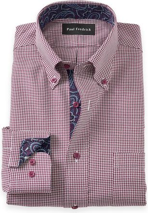 Paul Fredrick Non-iron Cotton Houndstooth Dress Shirt With Contrast Trim