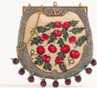 Valentino Garavani Valentino Garavani Nellcote Fairytales Beaded Clutch In Jacquard Raffia With Cherryfic Pattern Woman NATURAL/MULTICOLOUR UNI