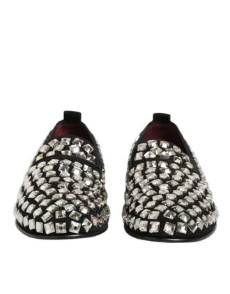 Dolce & Gabbana Black Suede Crystals Loafers Men Dress Mens Shoes (Pre-Owned)