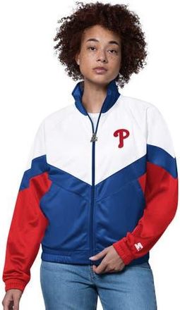 Starter Womens Starter White/Royal Philadelphia Phillies Teamwork Raglan Full-Zip Track Jacket at Nordstrom, Size X-Small